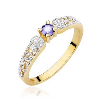 Inel Aur 9K cu Tanzanit 0.15 ct si Diamante Naturale 0.03 ct