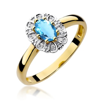 Inel Aur 9K cu Topaz Swiss 0.50 ct si Diamante Naturale 0.07 ct