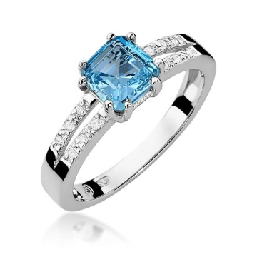 Inel Aur 9K cu Topaz Swiss 1.10 ct si Diamante Naturale 0.06 ct - Img 5