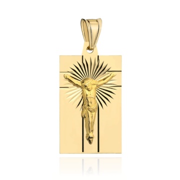 Medalion Aur 14K cu Iisus Răstignit și Raze - Eleganță Divină
