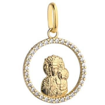 Medalion Aur 14k cu Maica Domnului si Zirconii Albe - Img 3