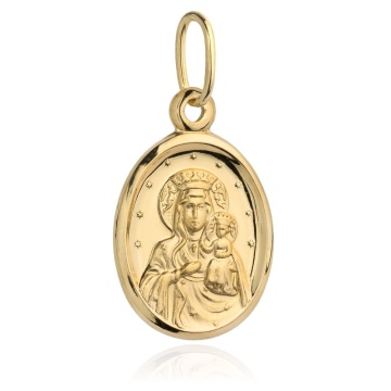 Medalion Maica Domnului în Oval Neted, Aur 14K - Img 2