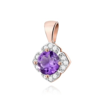 Pandantiv Aur 14K cu Ametist 0.50 ct si Diamante Naturale 0.06 ct - Img 3