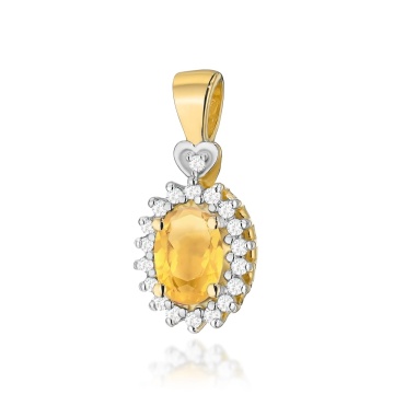 Pandantiv Aur 14K cu Citrin 0.60 ct si Diamante Naturale 0.10 ct