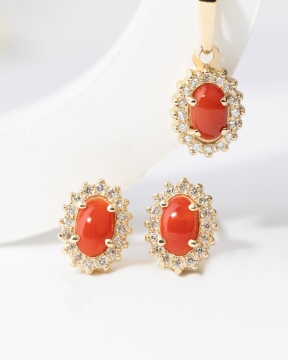 Pandantiv Aur 14K cu Coral 0.20 ct si Diamante Naturale 0.08 ct - Img 6