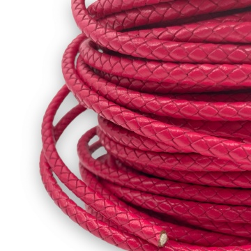 1 Metru Snur Piele naturala impletita 5mm - roz fuchsia