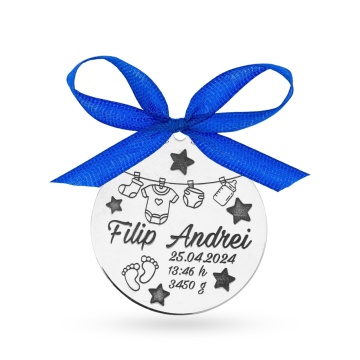 Banut Argint 2.5cm pentru botez - mot - personalizabil Baby Cute - Img 4