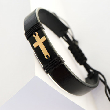 Bratara Cross din AUR 14K si Piele Naturală - Img 2