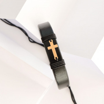Bratara Cross din AUR 14K si Piele Naturală - Img 3