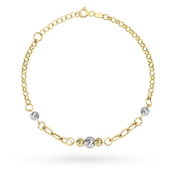 Brățară din Aur 14K, Design Modern cu Ovăle și Sfere Fațetate în Două Culori