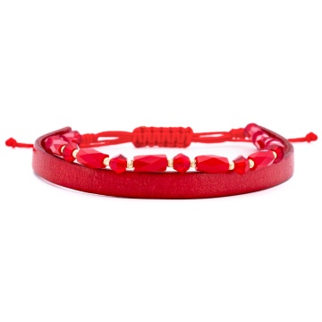 Bratara Fancy Red din AUR 14K cu Piele Naturală