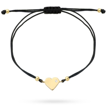 Brățară Inimă de Aur cu Zirconiu pe Snur Negru -Aur 14k - Img 2