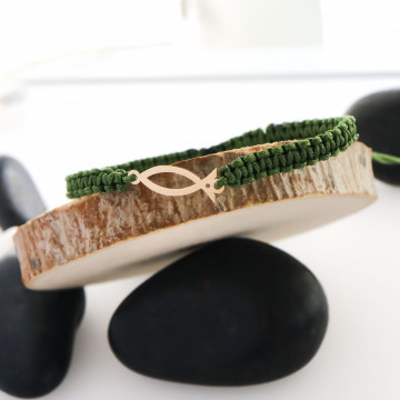 Bratara Jesus Fish cu snur si pestisor din Aur 14K - Img 3