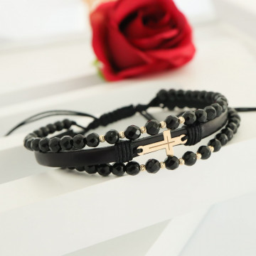 Bratara Onix Cross din AUR 14K si Piele Naturală - Img 6
