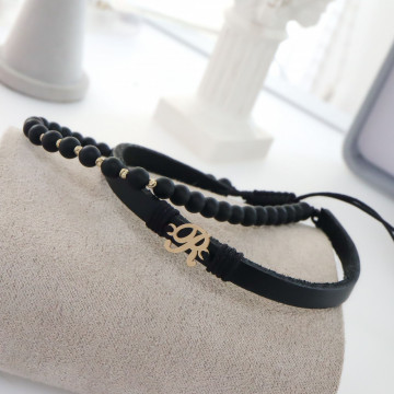 Bratara Onix Letter din AUR 14K si Piele Naturală - Img 3