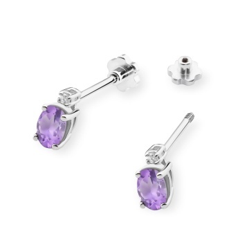 Cercei Aur 14K cu Ametist 0.40 ct si Diamante Naturale 0.03 ct Filet cu Protectie - Img 8