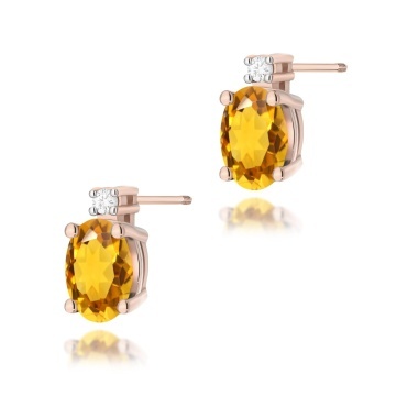 Cercei Aur 14K cu Citrin 0.60 ct si Diamante Naturale 0.03 ct Filet cu Protectie - Img 4