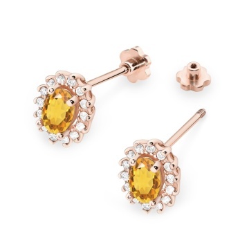Cercei Aur 14K cu Citrin 0.60 ct si Diamante Naturale 0.24 ct Filet cu Protectie - Img 8