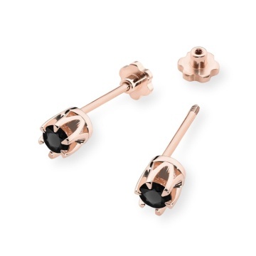 Cercei Aur 14K cu Diamant Natural Negru 0.12 ct Filet cu Protectie - Img 4