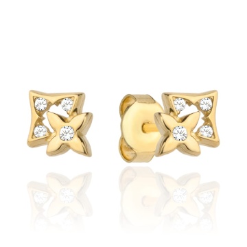 Cercei Aur 14k cu Floare si Model cu Zirconii Albe - Img 2
