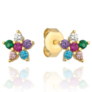 Cercei Aur 14k cu Floare si Zirconii Multicolore - Img 2