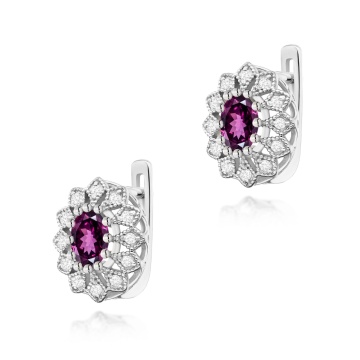 Cercei Aur 14K cu Rhodolite 0.50 ct si Diamante Naturale 0.21 ct - Img 2