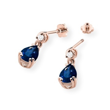 Cercei Aur 14K cu Safir 0.60 ct si Diamante Naturale 0.04 ct Filet cu Protectie - Img 4