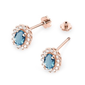 Cercei Aur 14K cu Topaz London Blue 0.50 ct si Diamante Naturale 0.24 ct Filet cu Protectie - Img 8