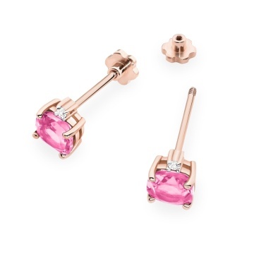 Cercei Aur 14K cu Topaz Roz 1.10 ct si Diamante Naturale 0.03 ct Filet cu Protectie - Img 5