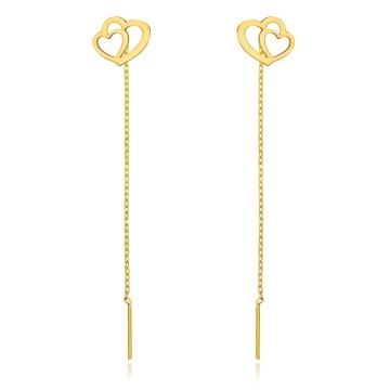 Cercei Duo Hearts din AUR 14K cu lănțișor