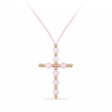 Choker Crystal Baby Pink Cross din AUR 14K