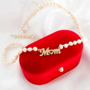 Colier MOM cu perle de cultura, 10 bilute de 2mm aur 14K si pandantiv - Img 2