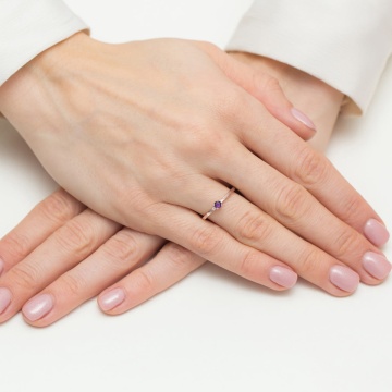 Inel Aur 14K cu Ametist 0.10 ct si Diamante Naturale 0.01 ct - Img 8