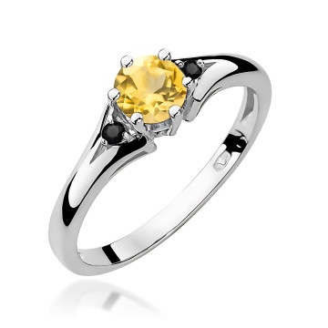 Inel Aur 14K cu Citrin 0.50 ct si Diamante Naturale Negre 0.03 ct - Img 3