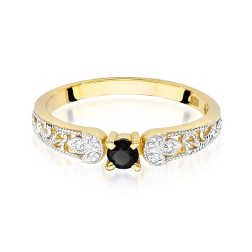 Inel Aur 14K cu Diamante Naturale Albe si Negre 0.15 ct - Img 2