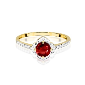 Inel Aur 14K cu Granat 0.60 ct si Diamante Naturale 0.13 ct - Img 2