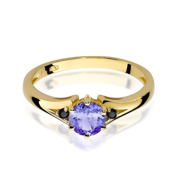 Inel Aur 14K cu Tanzanit 0.50 ct si Diamante Naturale Negre 0.03 ct - Img 2