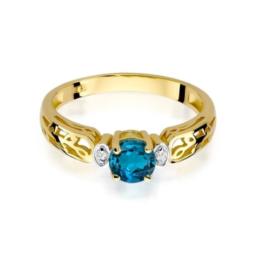 Inel Aur 14K cu Topaz London Blue 0.50 ct si Diamante Naturale 0.02 ct - Img 2