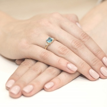 Inel Aur 14K cu Topaz Swiss 1.40 ct si Diamante Naturale 0.06 ct - Img 4