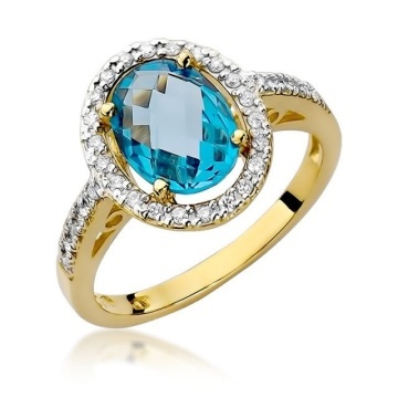 Inel Aur 14K cu Topaz Swiss 1.70 ct si Diamante Naturale 0.16 ct