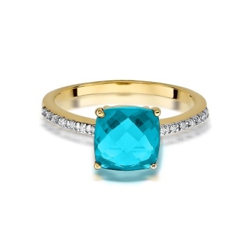 Inel Aur 14K cu Topaz Swiss 2.00 ct si Diamante Naturale 0.07 ct - Img 2