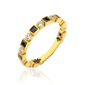 Inel Aur 14k cu Zirconii Albe si Negre - Img 6