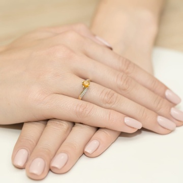 Inel Aur 9K cu Citrin 0.50 ct si Diamante Naturale 0.05 ct - Img 4