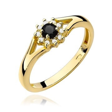 Inel Aur 9K cu Diamante Naturale Albe si Negre 0.21 ct