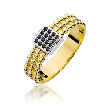 Inel Aur 9K cu Diamante Naturale Negre 0.08 ct