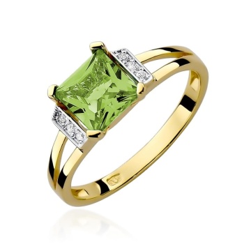 Inel Aur 9K cu Peridot 1.10 ct si Diamante Naturale 0.03 ct