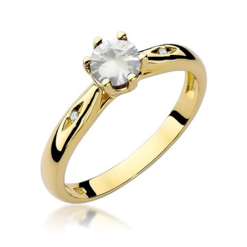 Inel Aur 9K cu Safir Alb 0.60 ct si Diamante Naturale 0.01 ct