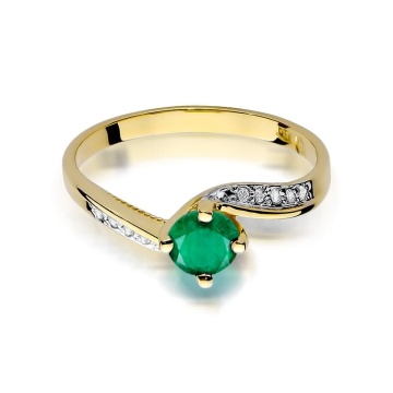 Inel Aur 9K cu Smarald 0.50 ct si Diamante Naturale 0.05 ct - Img 2