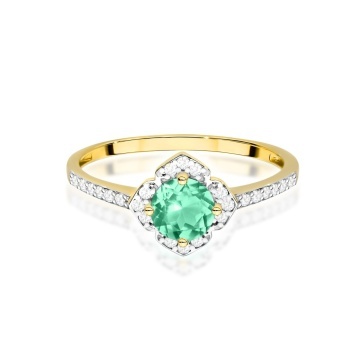 Inel Aur 9K cu Smarald 0.50 ct si Diamante Naturale 0.13 ct - Img 2