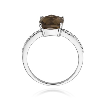 Inel Aur 9K cu Smoky Quartz 2.00 ct si Diamante Naturale 0.07 ct - Img 7